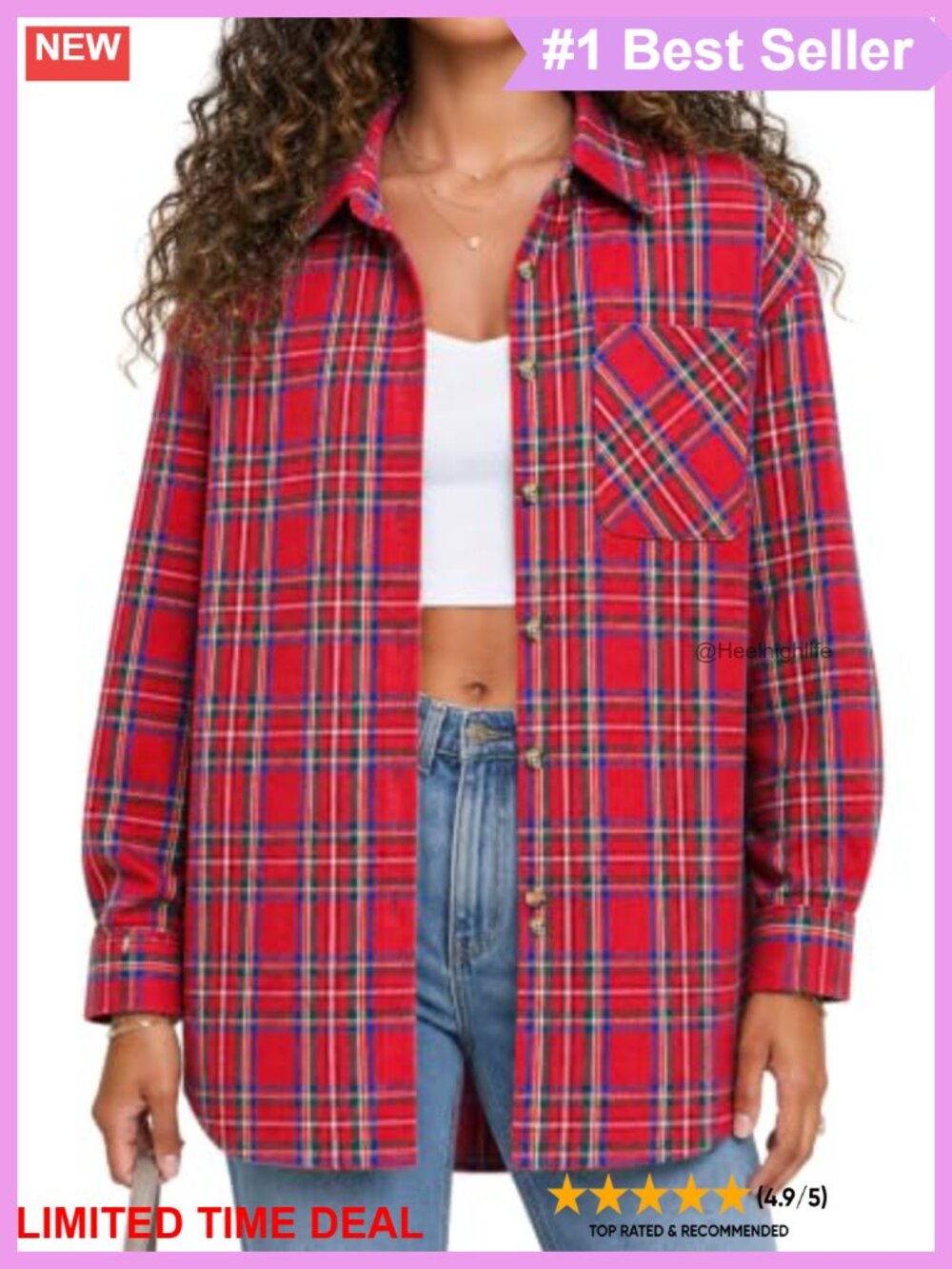 Flannel Plaid Button Down Shirt Oversized Long Sleeve Loose Fit